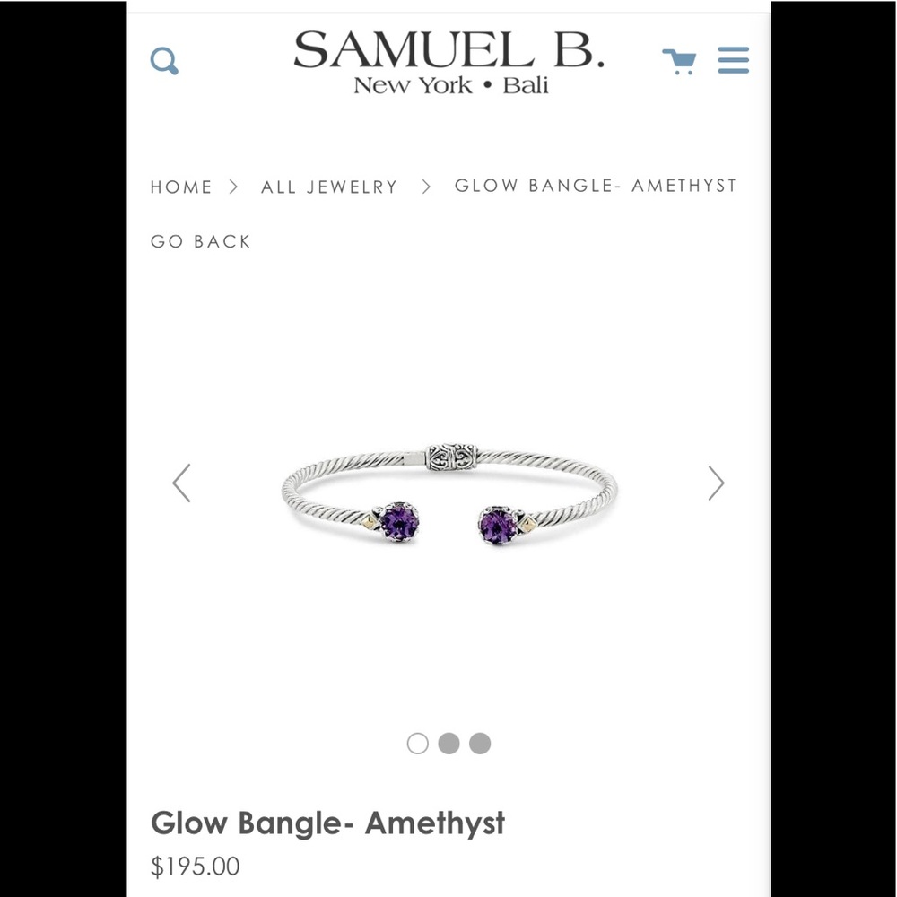 NWT Samuel B. 3mm Sterling Silver 18K Gold Amethyst Glow Bangle Cuff - Picture 11 of 11